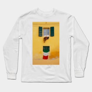 Italian Flag on Yellow Building Long Sleeve T-Shirt